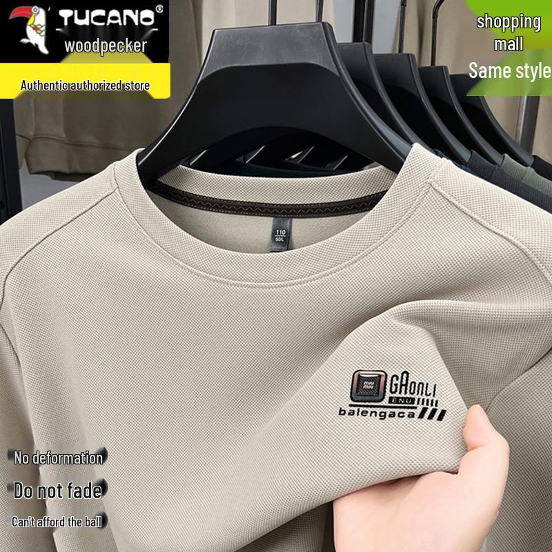 Woodpecker Men's Fleece-Lined Long Sleeve Sweatshirt - Warm Autumn/Winter Round Neck Top