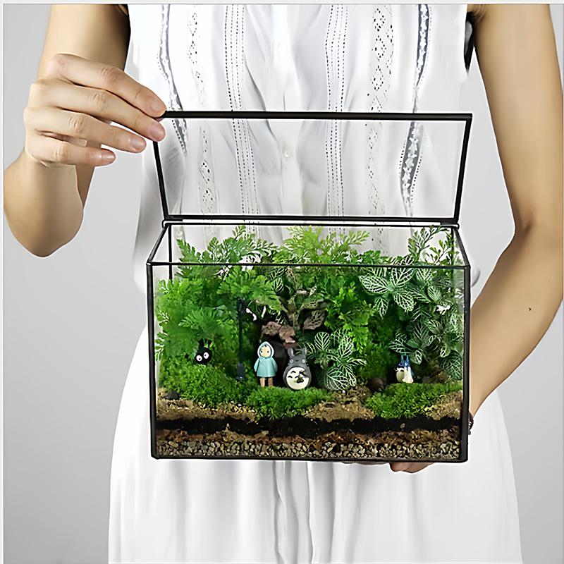 Miniature Rainforest Terrarium: Glass Greenhouse Vase for Succulents and Plants, European American Craft