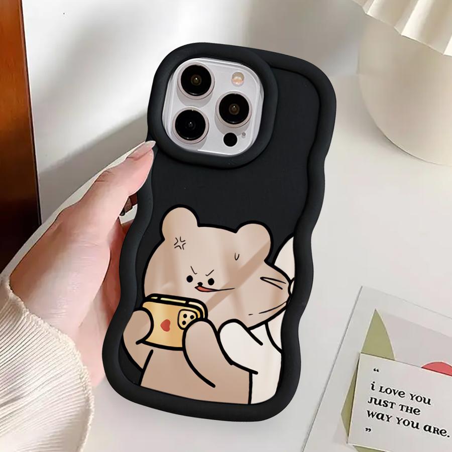Couple Rabbits Bite Bear Soft Phone Cover Case for iPhone 16 Pro Max 8 14 13 12 11 15 Plus 17 Air XR