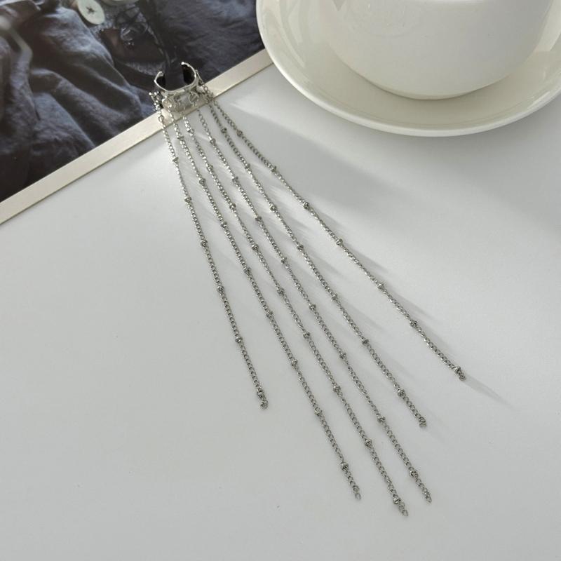 Stylish Clip On Earrings For Women Trendy Imitation Bead And Fringe Hanging Ear Cuffs