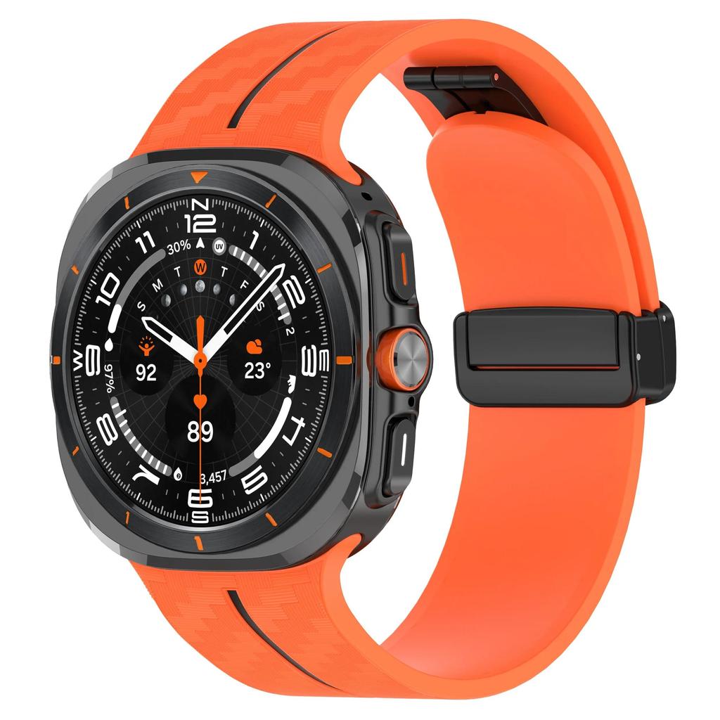 Carbon Fiber Pattern Strap for Samsung Galaxy Watch 7 Ultra 47mm Silicone Magnetic Clasp Band for Galaxy Watch 7 Ultra Bracelet