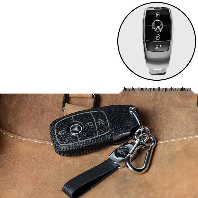TPU Full-Wrap Cowhide Key Case for Mercedes E-Class & C-Class (E300L, C260L, C200L, GLC) - Unisex Design