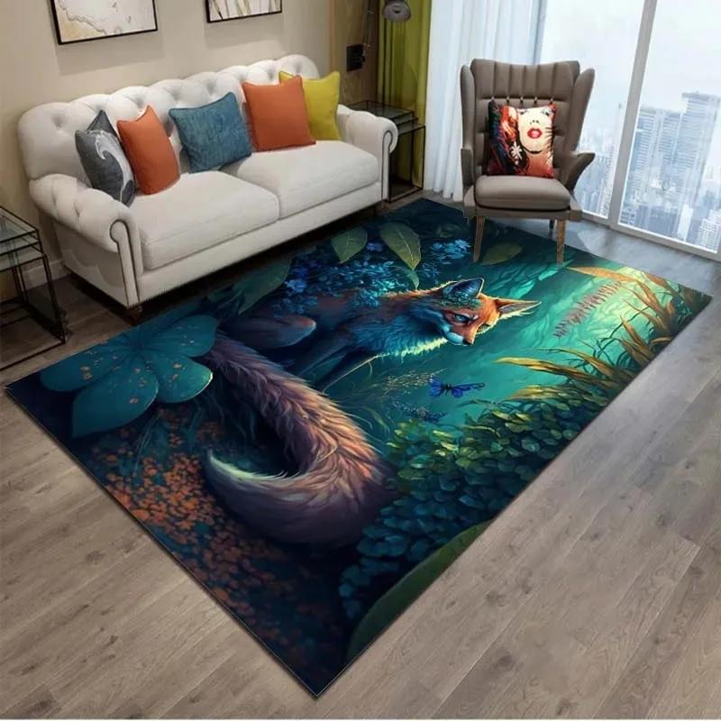 Cartoon Fox 3D Effect Rug–Colorful Animal Design for Kids Bedroom & Living Room | Soft Non-Slip Play Mat for Children Home Decor