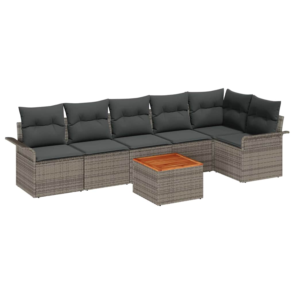 7 Piece Grey Garden Sofa Set with Cushions