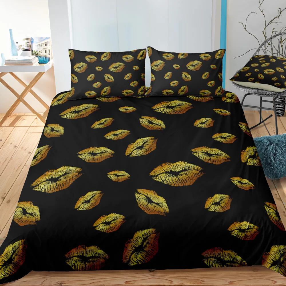 Reactive Printing Sexy Red Lips Duvet Cover Sets Cotton Pure White Background Bedding Set Single Double Bed Set Cover DropShip D