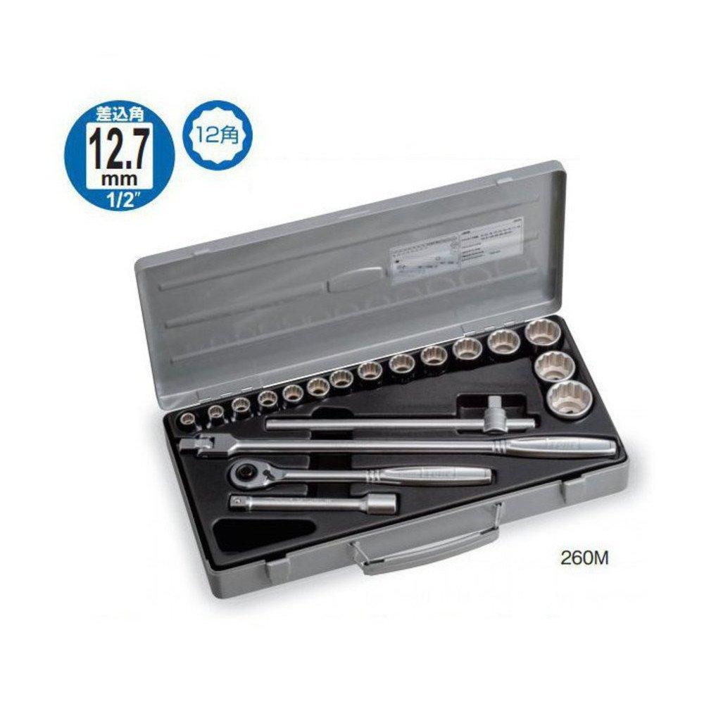 TONE Socket Wrench Includes 19 Pieces Set, 260M, 12.7mm (1/2") Drive, Silver,