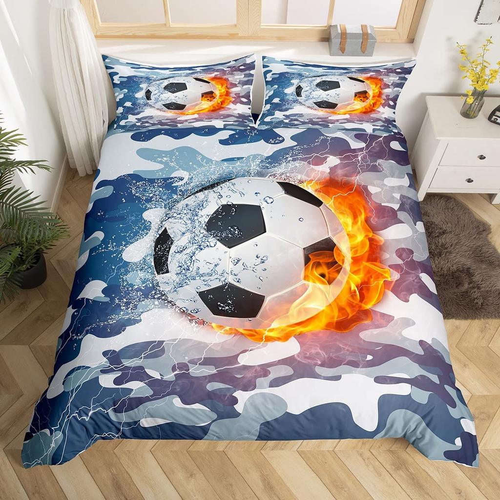 Football Duvet Cover Set Hand Drawn Sketch Soccer Flag Network Team Sports Bedding Set For Boys Teens Men Twin Comforter Cover