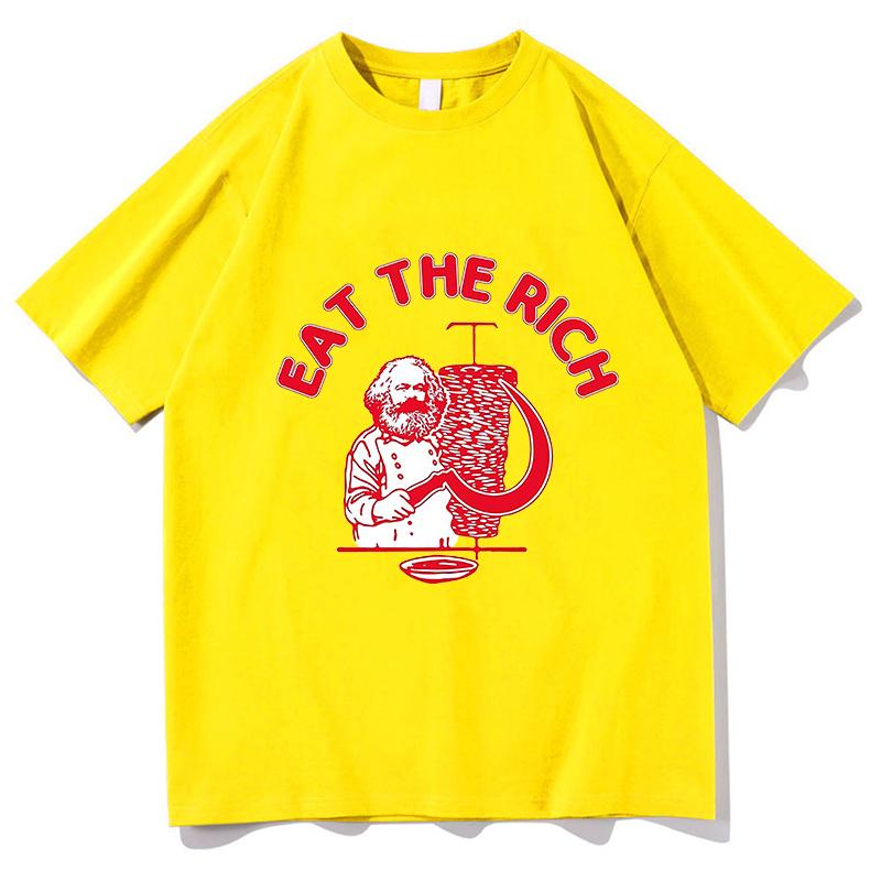 TENJINGE Trendy Eet de rijke Doner Kebab Karl Marx Socialist Hasan Piker Print T-shirts Heren Dames Casual Losse T-shirt Korte Mouw Streetwear M