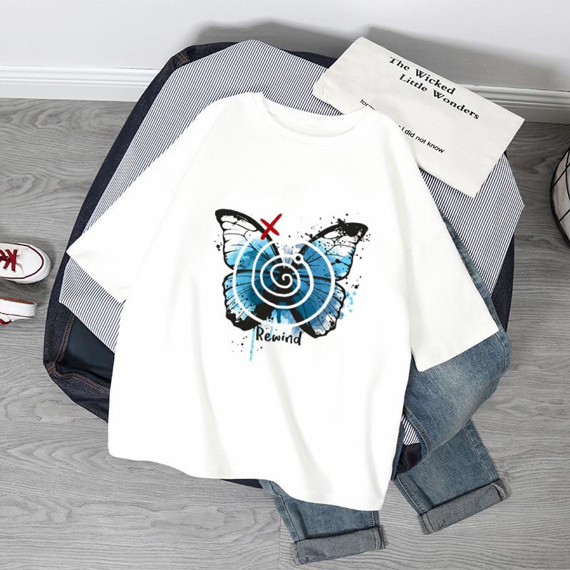 Übergroße T-Shirts Damen Schmetterlingsdruck T-Shirt Sommer Kurzarmshirt Harajuku Mode Grafik-Tops Damen T-Shirt Kleidung
