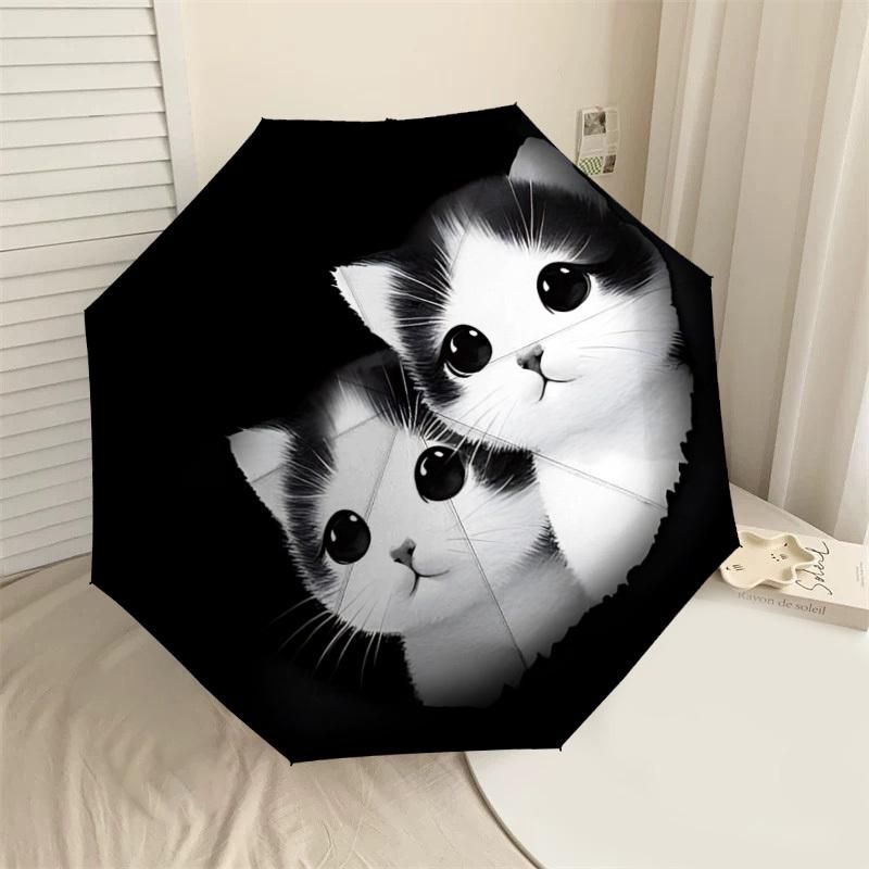 

Adorable Kitten Print Umbrella Automatic Opening & Closing, Outdoor Protection, Lightweight and Durable Travel Accessory 128