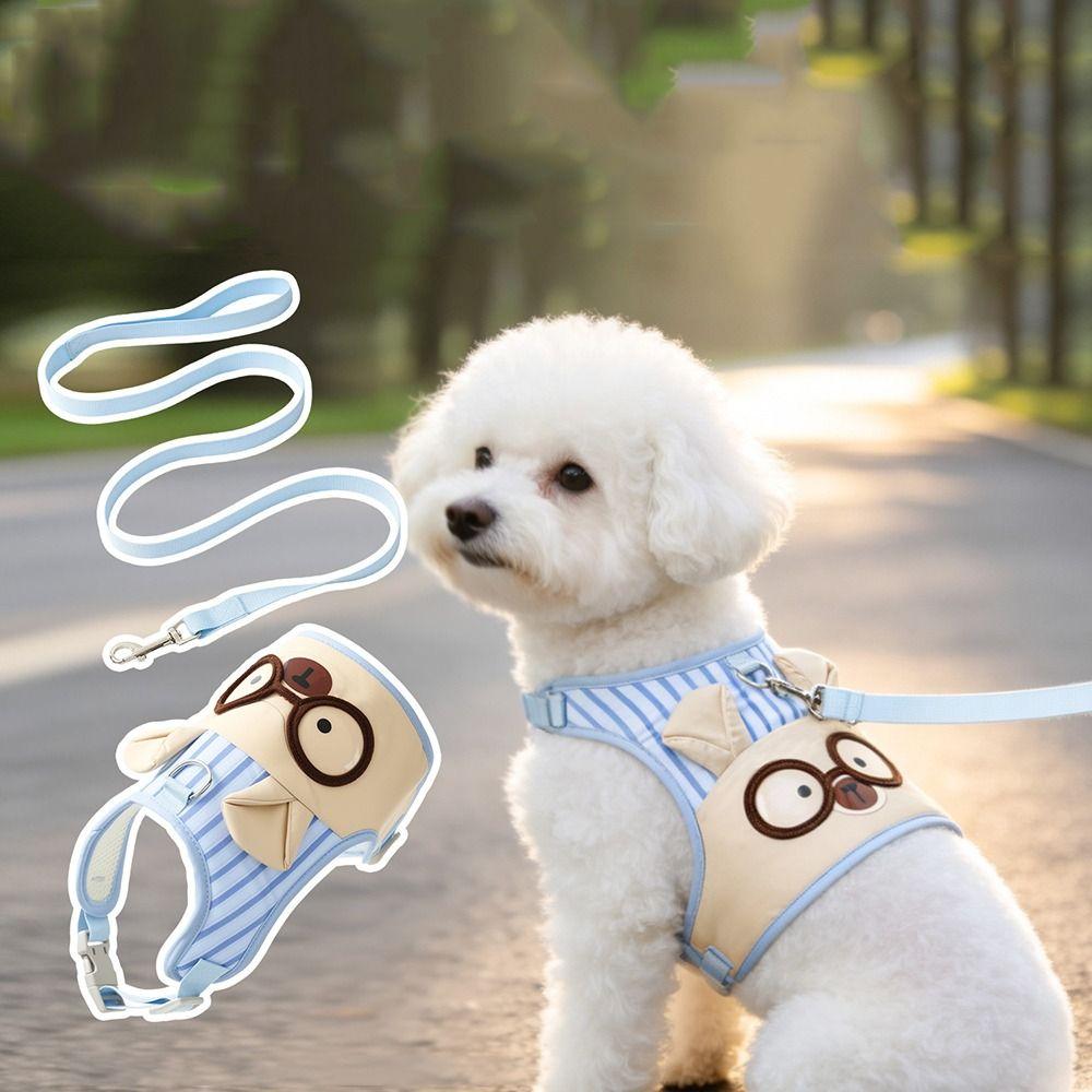 Cartoon Design Dog Harness and Leash Set Breathable Pet Chest Strap Set Durable Pet Vest Puppy