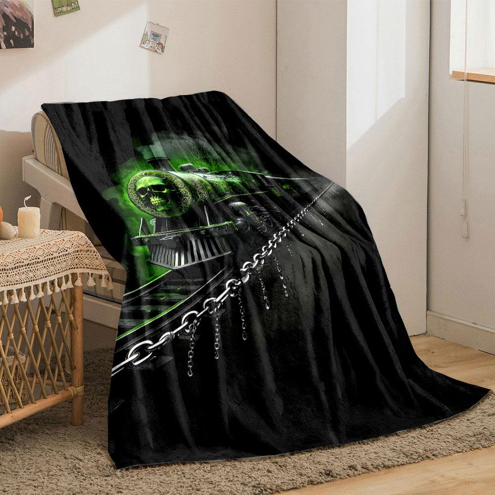 Ghostly Green Skull Train Print Blanket Soft and Cozy Perfect for the Living Room Bed Sofa or a Nap,gift