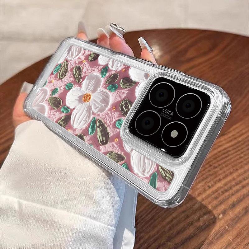 Cute Oil Painting Flower Phone Case Cover For Xiaomi 13T 11T Poco F6 X6 Pro Redmi Note 13 12 11 10 Pro Max Slim Soft Shockproof Clear Silicone Shell