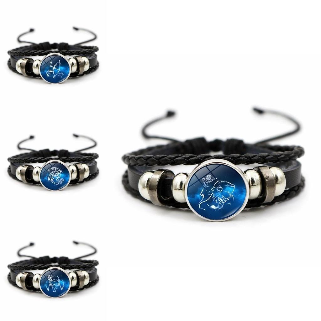 Stunning Zodiac Time Gem Leather Bracelet Handmade Multi-layer Beaded Accessory