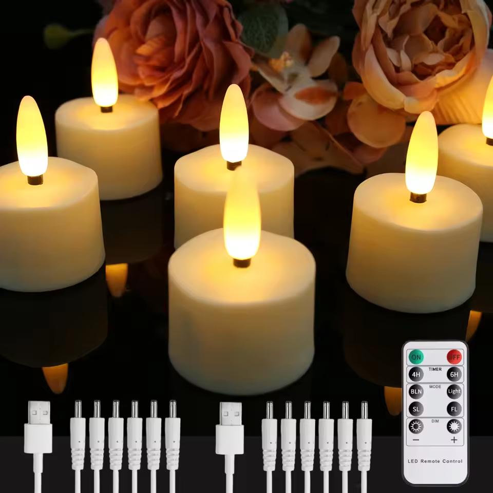 6/12/18/24pcs LED Tea Light Candles Rechargeable Flameless Candles Home Decor Flickering Electronic Candle Lamp for Home Gift 1