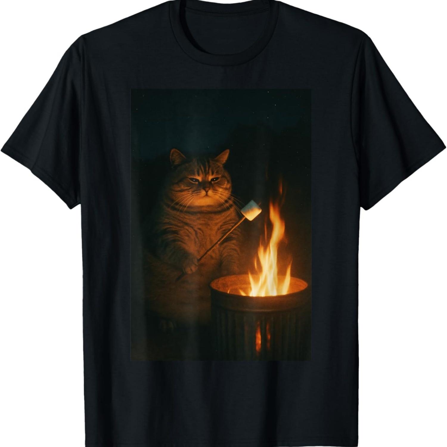 

Marshmallow Roasting Cat Funny Meme T-Shirt for Men Women Kids S чёрный
