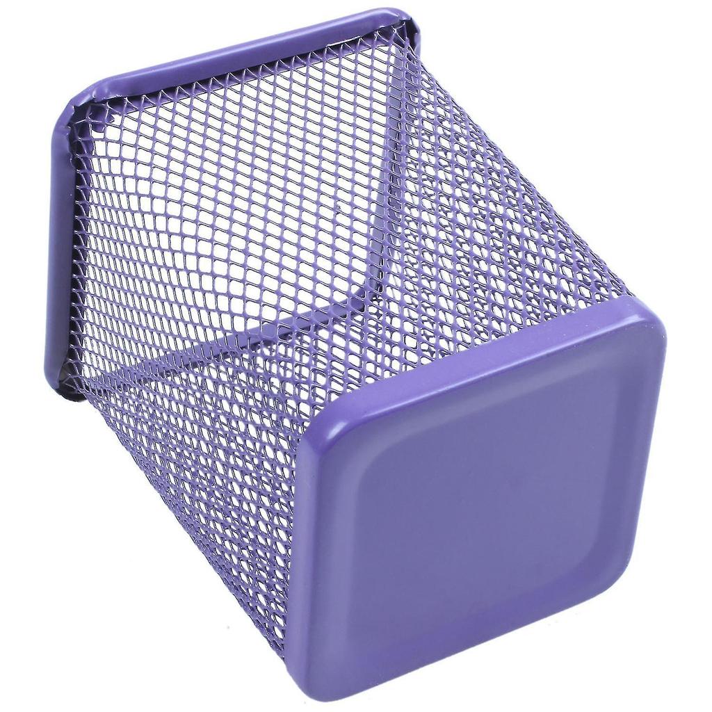 Purple Metal Rectangle Mesh Pen Pencil Holder Organizer