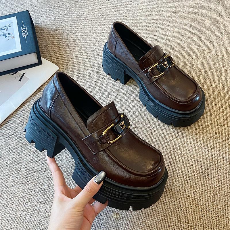 618-23 Retro big head British style small leather shoes for women 2025 new autumn platform loafers Japanese single shoes for women
