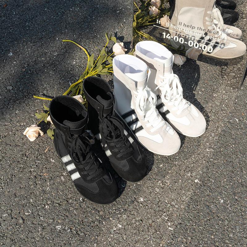 In stock, heightening boxing boots for women's new sports wind mesh breathable knight boots versatile casual high-top German training shoes