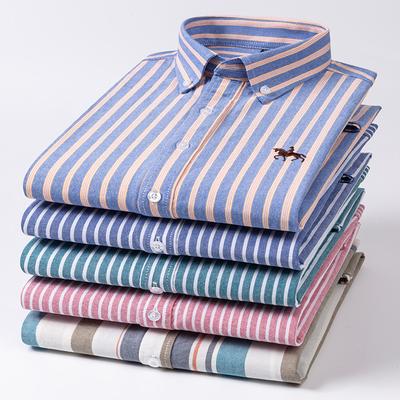 Camicia Oxford Basic da Uomo Manica Lunga Cotone Tinta Unita Casual Plaid Righe Social Business Maschile