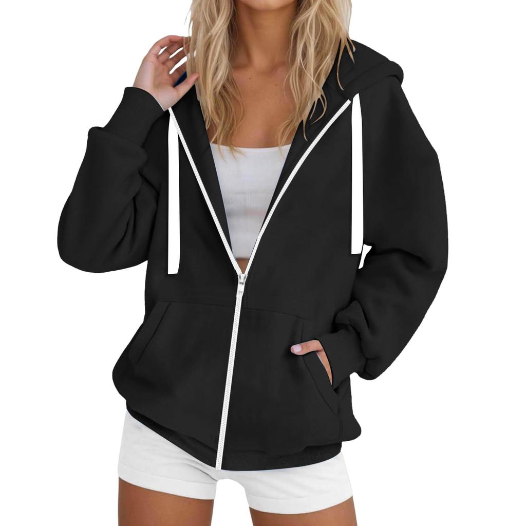 Womens Zip Up Hoodies Casual Long Sleeve Hoodie Jacket Oversized Lightweight Pullover Sweatshirts Tops With Pocket