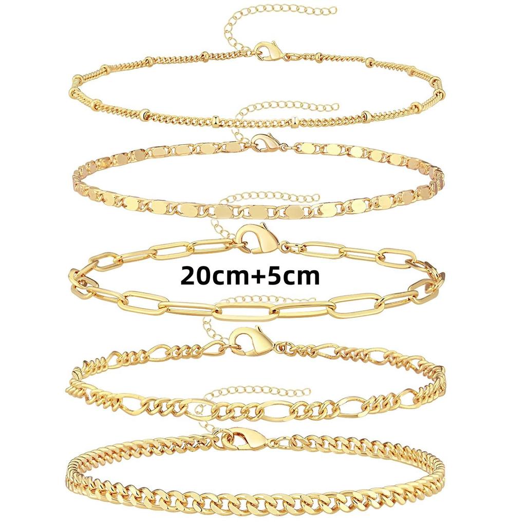 Fashionable Five-Piece Metal Chain Bracelet Set - Personalized European and American Style