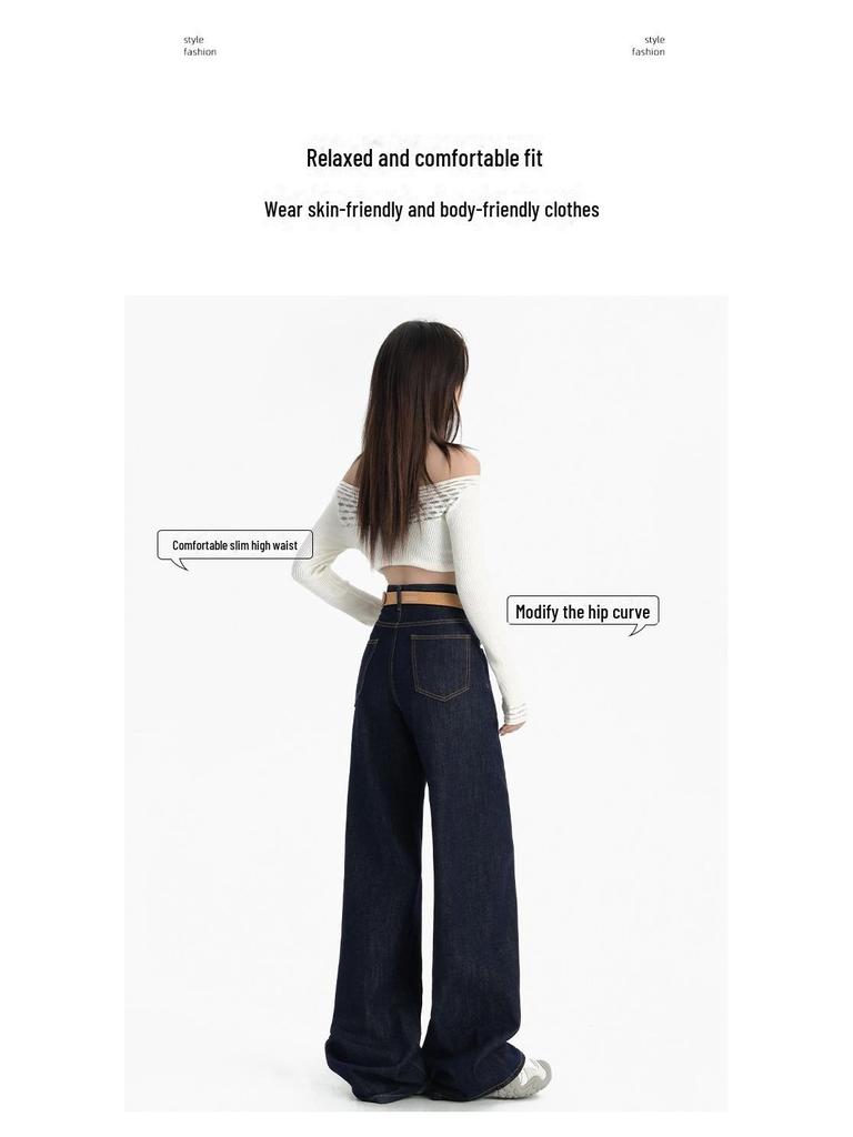 Women's High-Waist Denim Wide-Leg Jeans - Summer 2025, Slim Fit, Lightweight, Loose Straight Pants