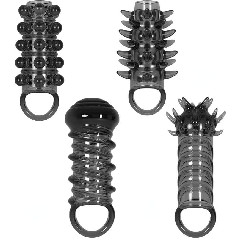 Soft Elastic Penis Extension Sleeve Delayed Ejaculation Condoms Cock Extender Increase Dick Sleeves Adult Sex Toys For Men