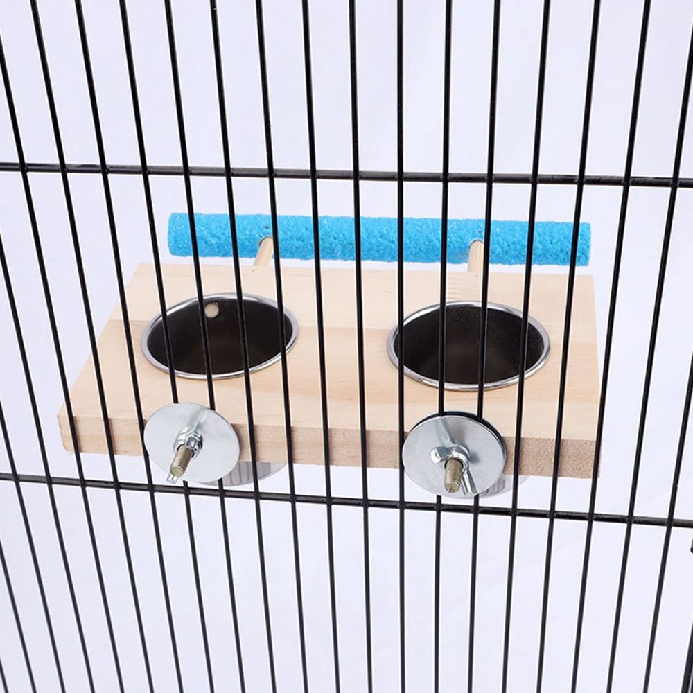 Drewniana huśtawka stojak wiszące miseczki na karmę wielofunkcyjne kubeczki na pokarm dla ptaków papużki