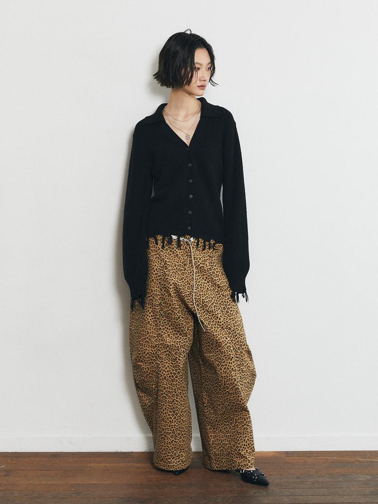 HALF DEVIL US Knit V-Neck Collared Cardigan_Black