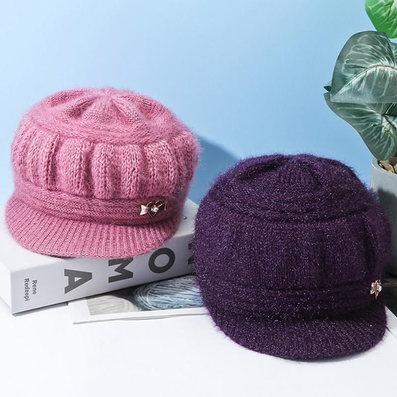 Fleece Lined Knitted Cap for Senior Women Warm Winter Hat for Elderly Cold Weather Beanie with Thermal Lining