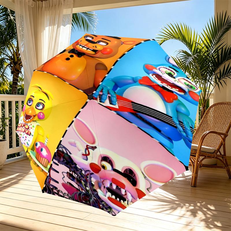 Five Nights At Freddy's Print Automatic Open Close Umbrella, Portable Foldable Umbrella, for Outdoor Commute Camping Trip, Ideal Birthday Gift