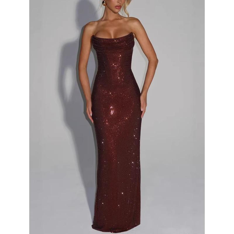 Women's Celebrity Slim-Fit Sleeveless Sequin Long Evening Dress Dress