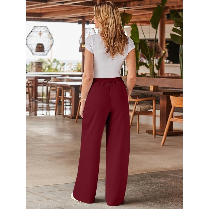 VEZFAA Modne damskie spodnie i spodnie capri, na co dzień, w jednolitym kolorze, z wysokim stanem