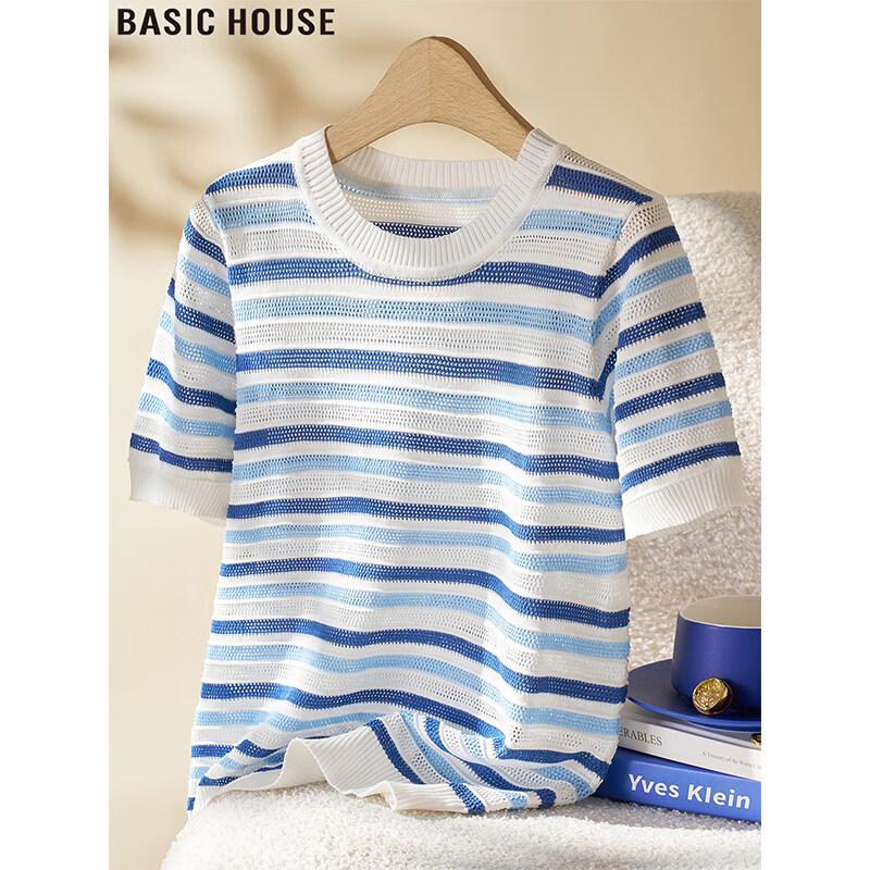 Basic House Women s Striped Knit Short Sleeve T-Shirt XL