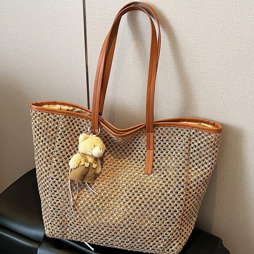 Seaside Beach Vacation Straw Bag Women'S Summer Commuter Shoulder Bag Hollow Woven Tote Bag