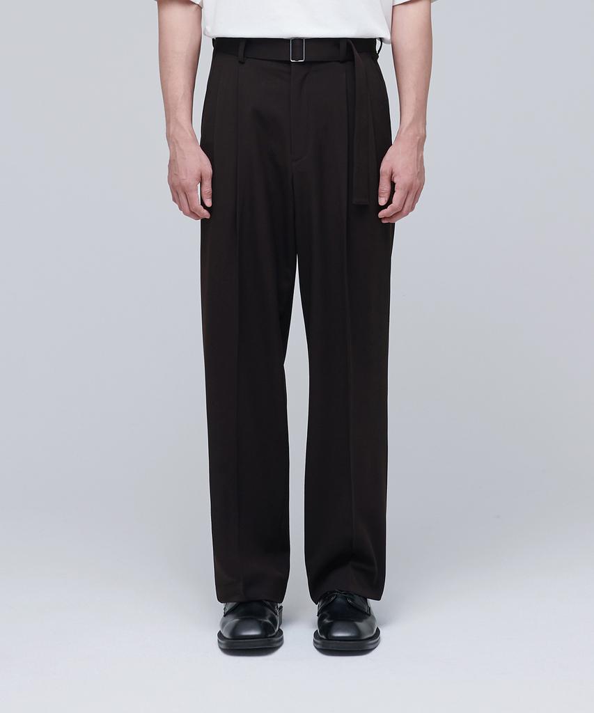MUSINSA STANDARD Real Wide Belted Slacks [Dark Brown]