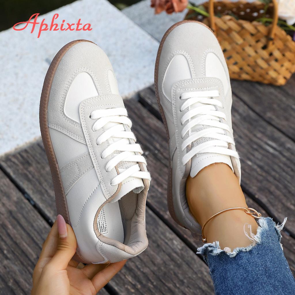 Fashion Aphixta 2025 Classic Woman Casual Shoes Beige Lace Up White Shoes Light Weight School Student Shoes Big Size 44 Sport Footwear