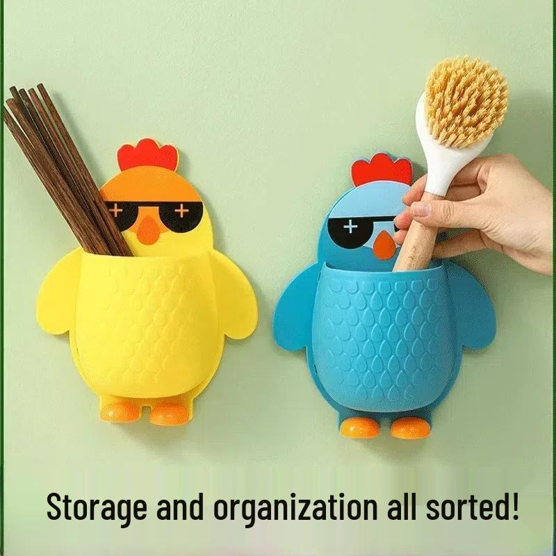 Multi-Purpose Storage Rack: Kitchen Utensil and Bathroom Toothbrush Holder, Punch-Free, Drainable Organizer.