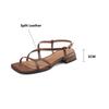 Fashion Split Leather Summer Sandals 2025 Square Toe Sandals Cowhide Roman Shoes Women Handmade Low Heel Shoes for Women Zapatos Mujer