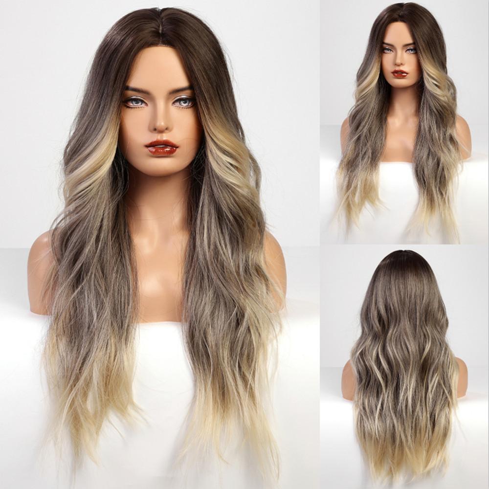 Synthetic Hairline Lace Wigs Blonde Long Body Wavy Cosplay Wig Middle Part Natural Wave Party Lolita Lace Frontal Wigs for Women