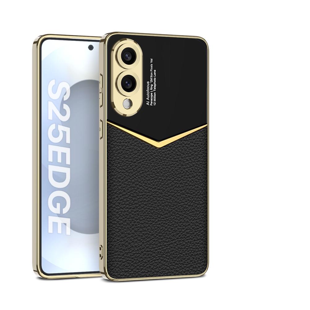 Samsung S25 Edge Jazz Plain Leather Electroplated Protective Phone Case