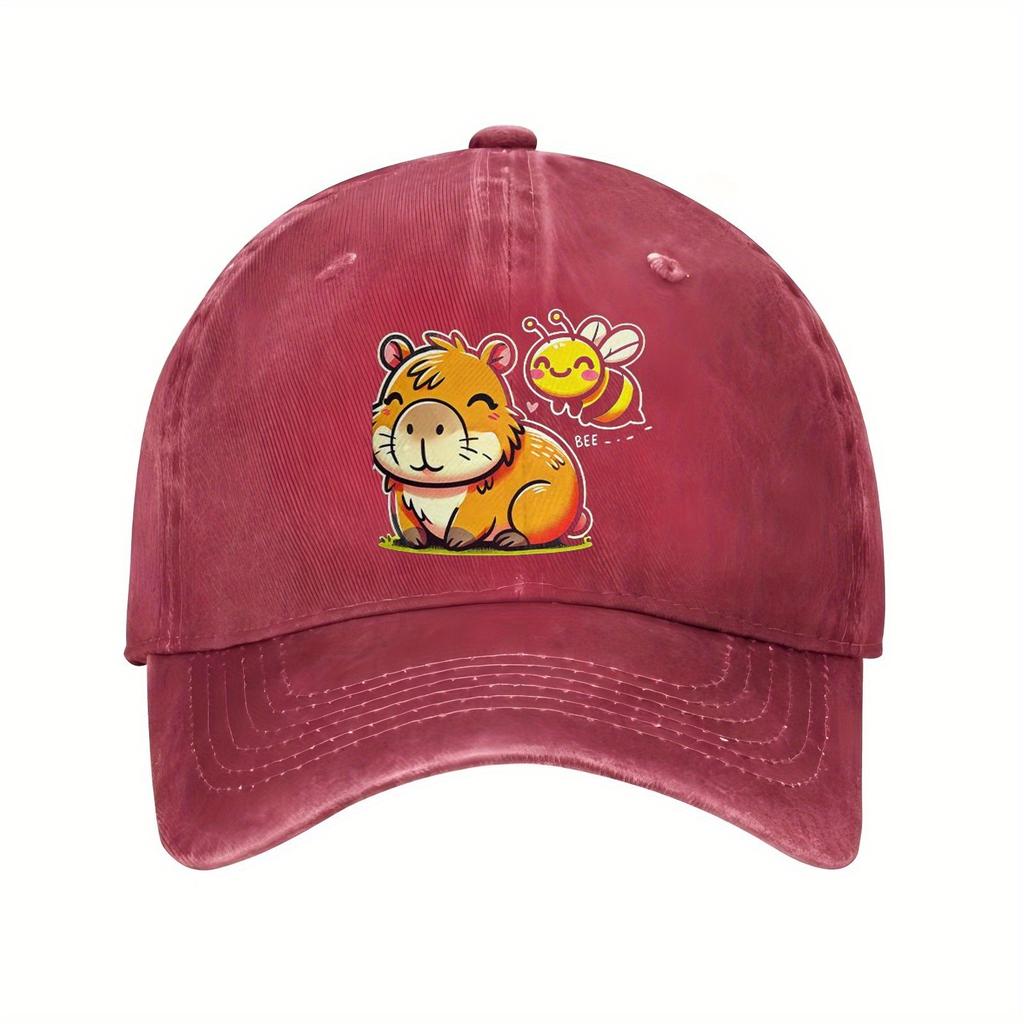 Cute Capybara and Bee Print Baseball Cap Casual Cotton Adjustable Hat for Unisex Adult Gift