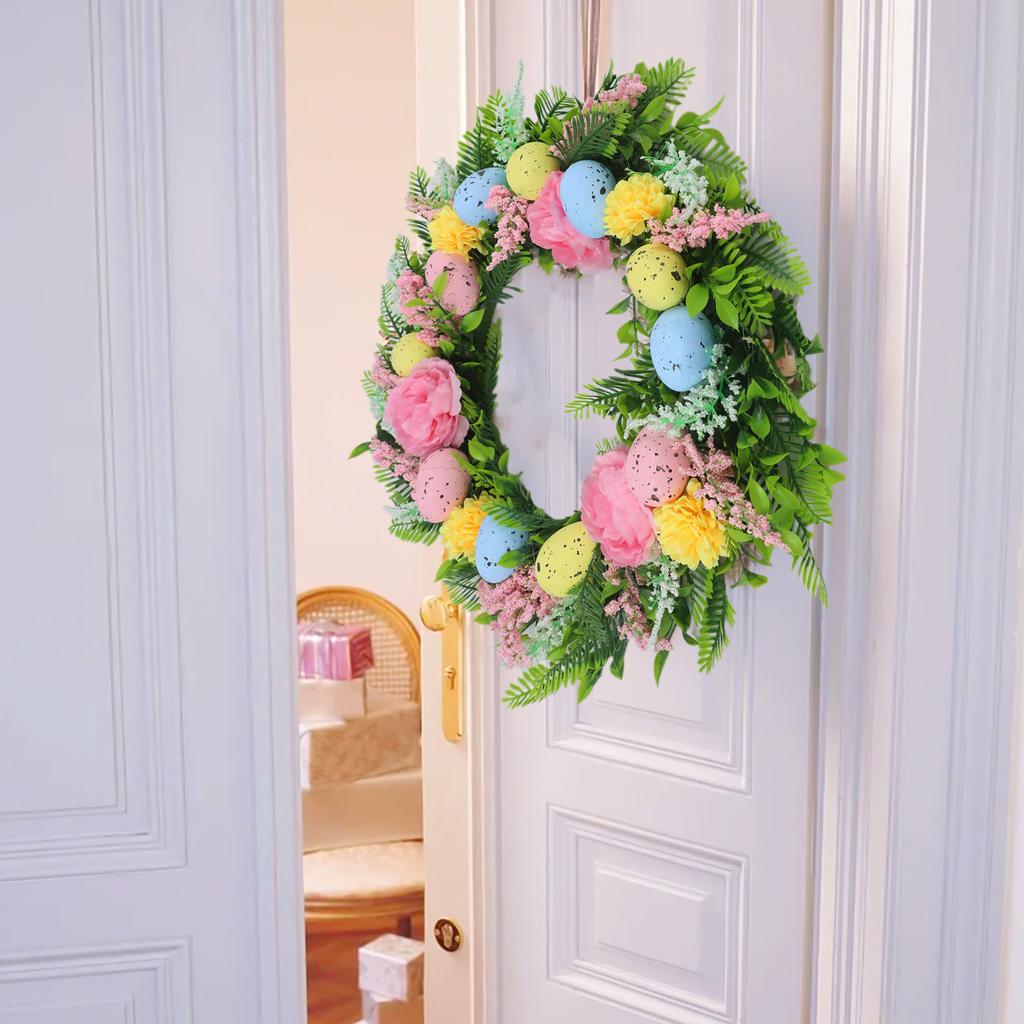 1pc 20 Inches Easter Wreath Easter Egg Wreath Pendant Easter Decoration Home Wall Window Door Hanging Party Holiday DIY