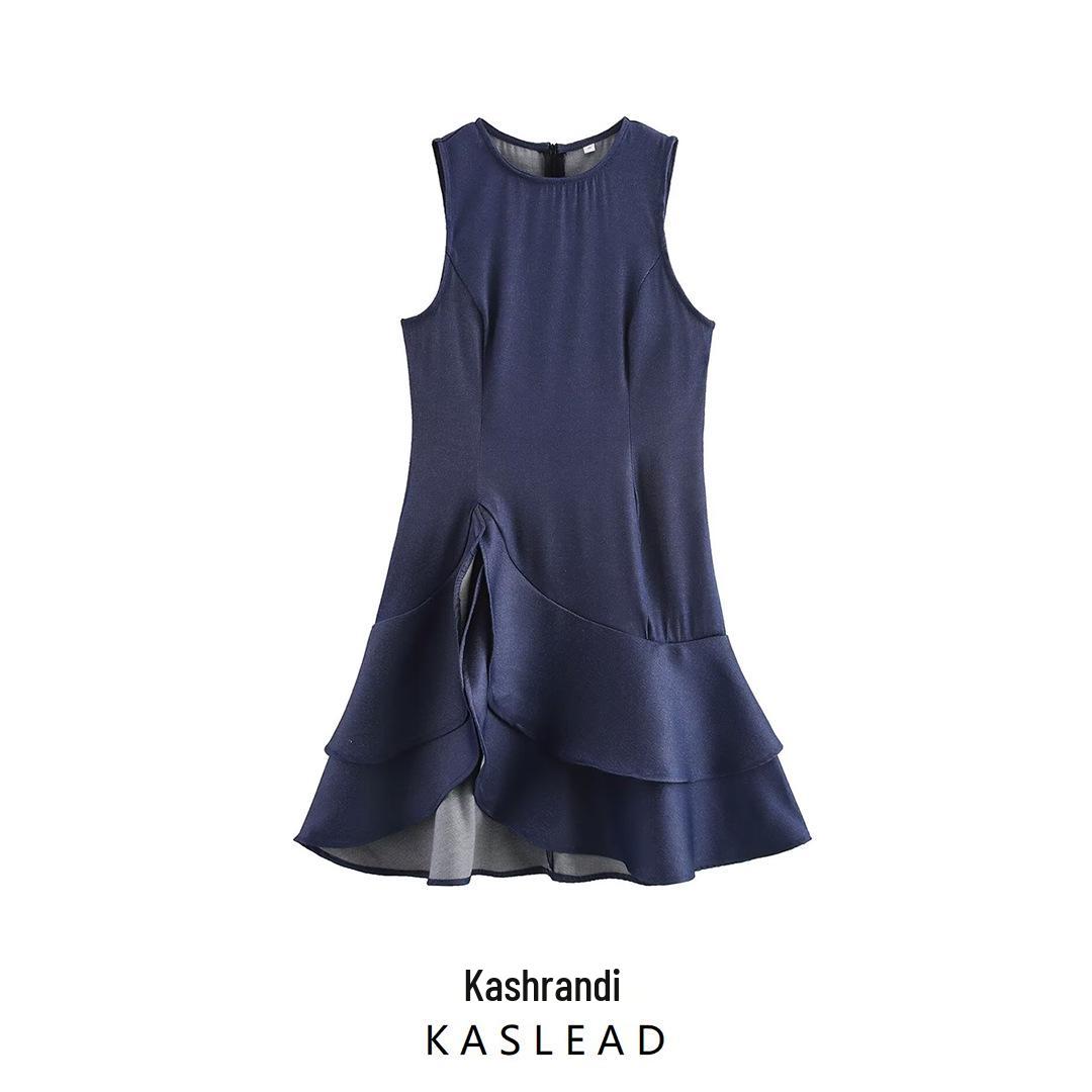 

2025 Spring Women s European & American Asymmetric Ruffle Waist Dress Extra Small
