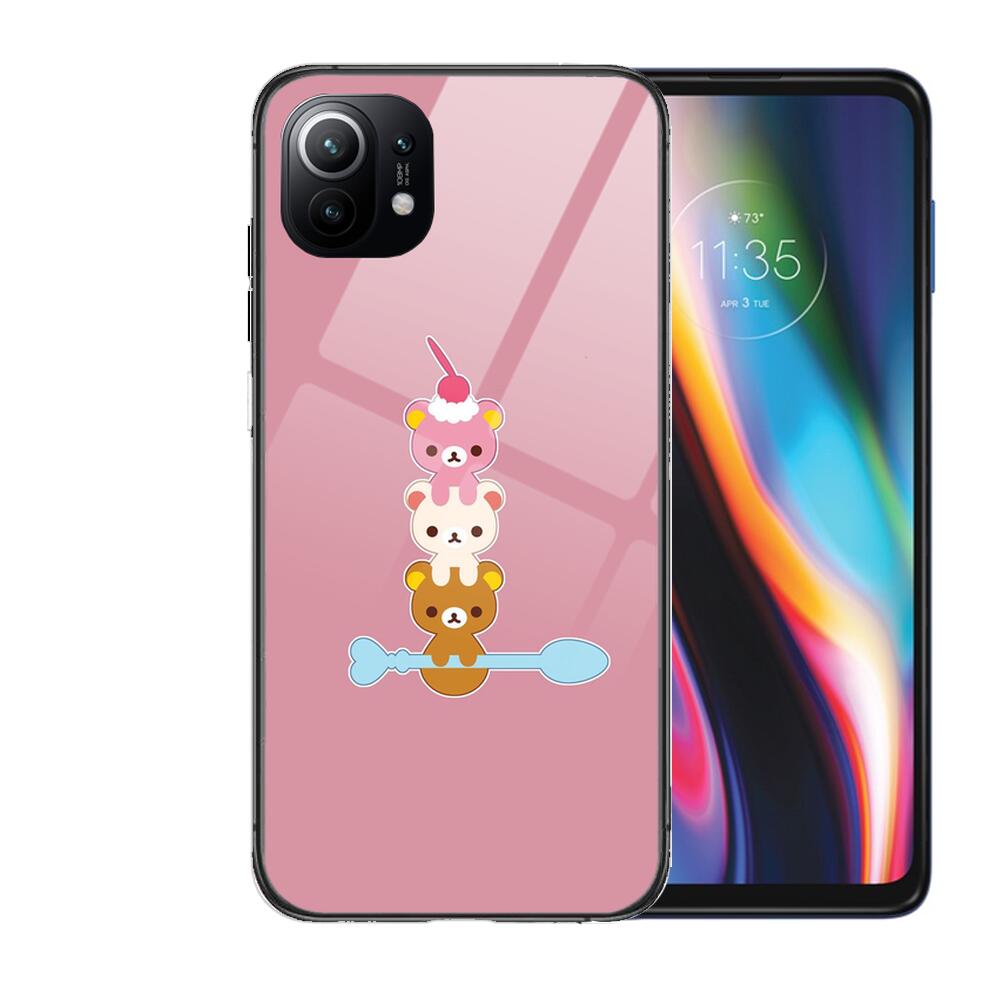 TOPLBPCS Cute Rilakkuma Tempered Glass Phone Case For Redmi Xiaomi 11 Lite Pro Ultra 10T 10 9 8 MIX 4 Cover Silicone Shell Cases