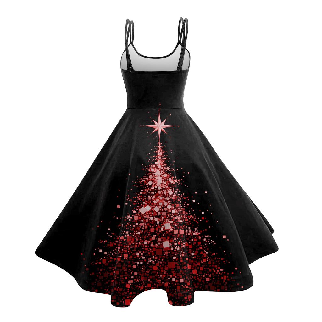 Women's Christmas Print Casual Fashion Round Neck Mid-Length Dress