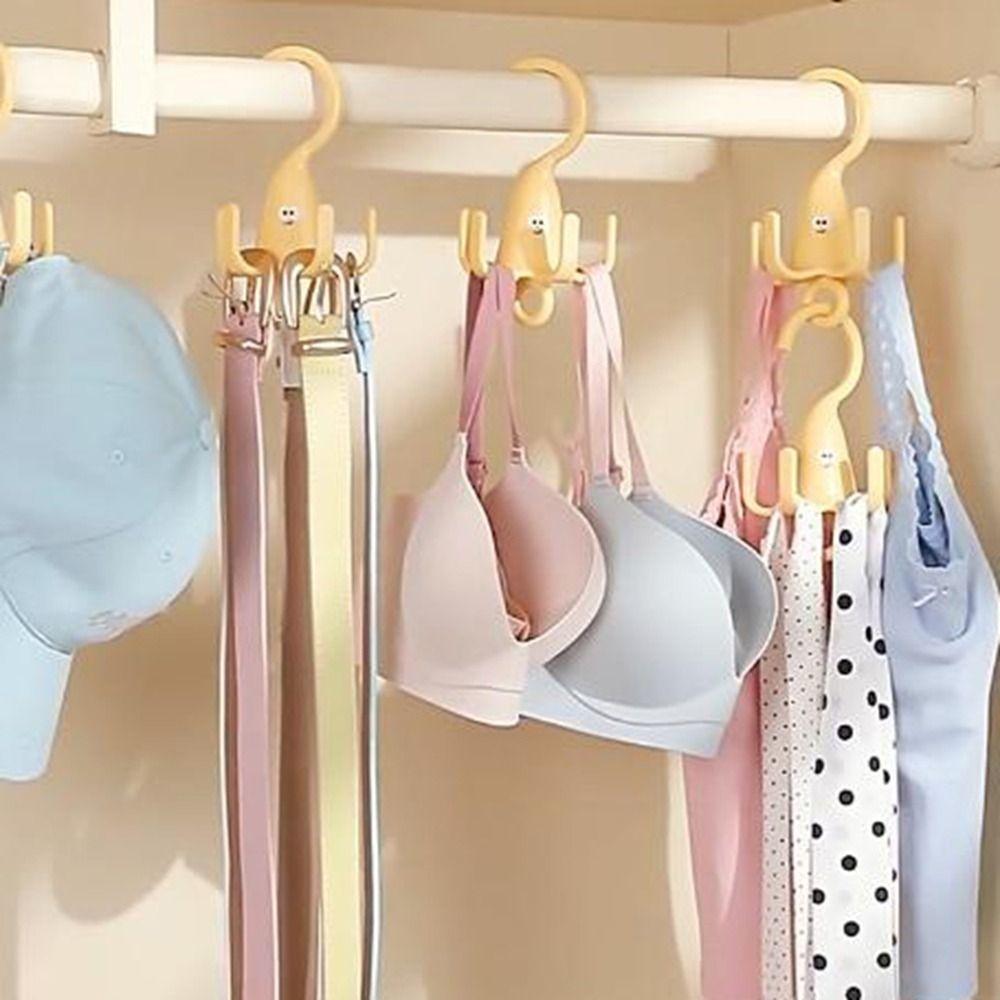 2 Pieces Portable Plastic 360° Rotating Clothes Hook Cartoon Space Saving Five Claw Hook Decorative Bag Holder For Wardrobe