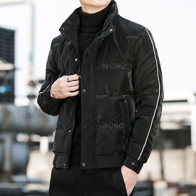 

Down jacket men s 2025 new winter short cotton jacket loose trend handsome white duck down men s stand-up collar jacket for men M чорний