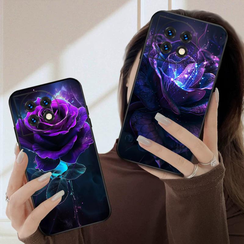 Dark Purple Rose For Oneplus 8T 9 9R 10 Pro 11 12 13 13R 5G ACE 5 Nord2 4 CE 3 4 Lite N20 SE N200 silicone soft phone case
